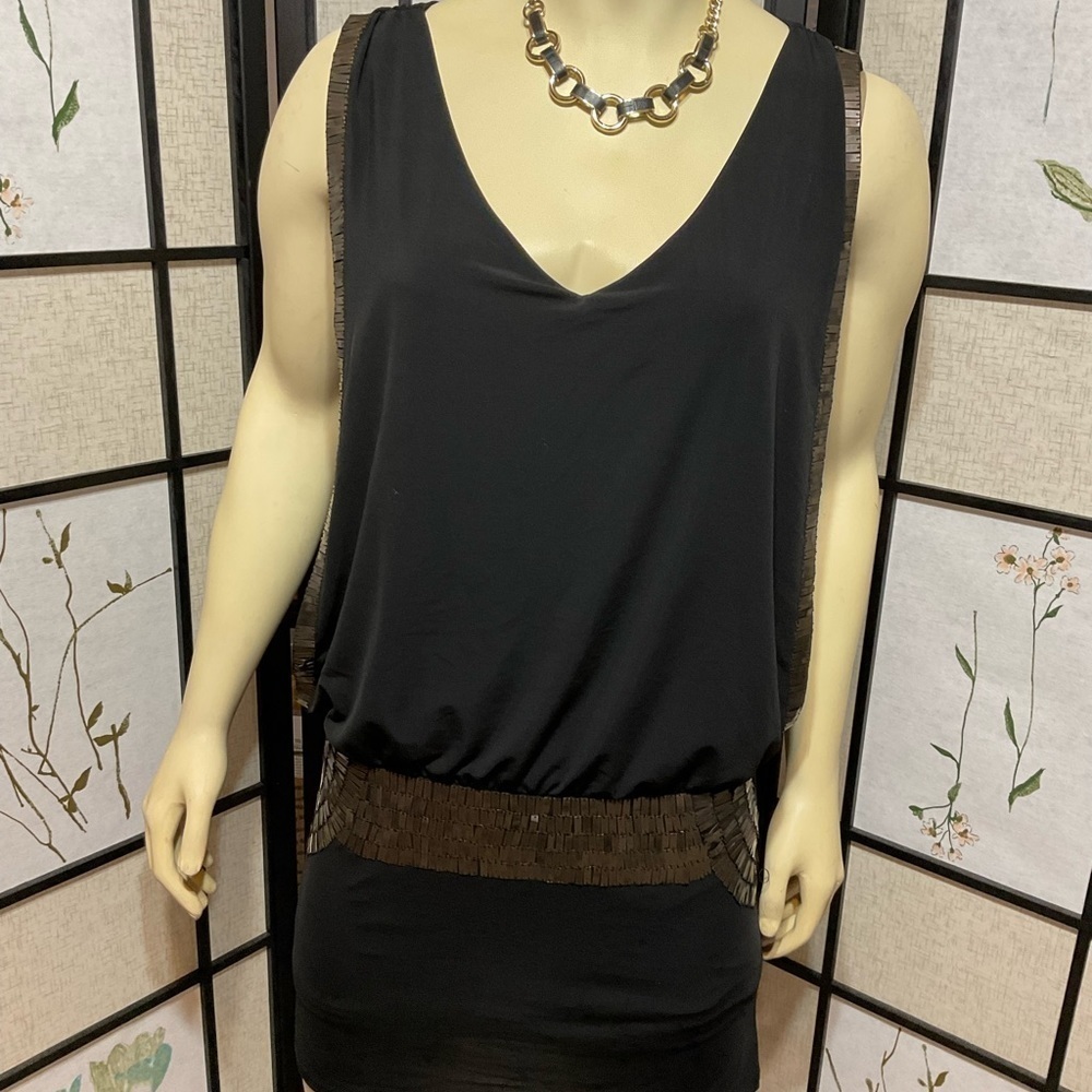 Fora Sleeveless Dress With Pewter Embellished Skirt, Sides, Sleeve Openings